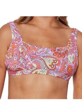 Jessica Simpson Women's Floral Thick Strap Retro Bra Bikini Swim Top, Multi, S